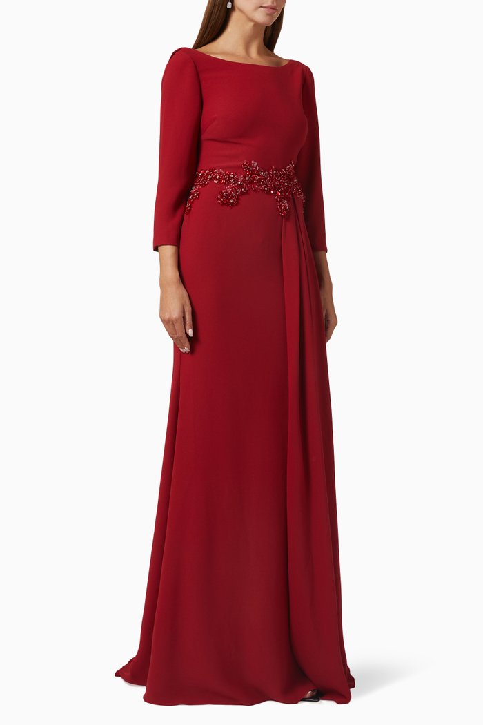 

Giuletta Embellished Gown in Crêpe, Red