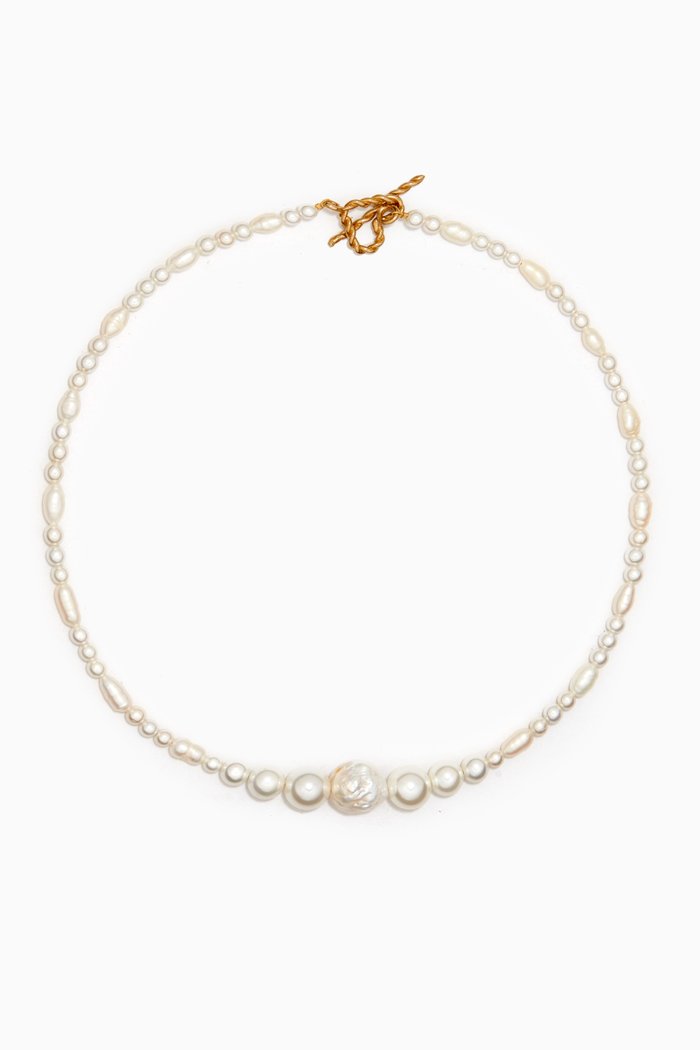 

Simple Pearl Necklace in Gold-plated Metal, White