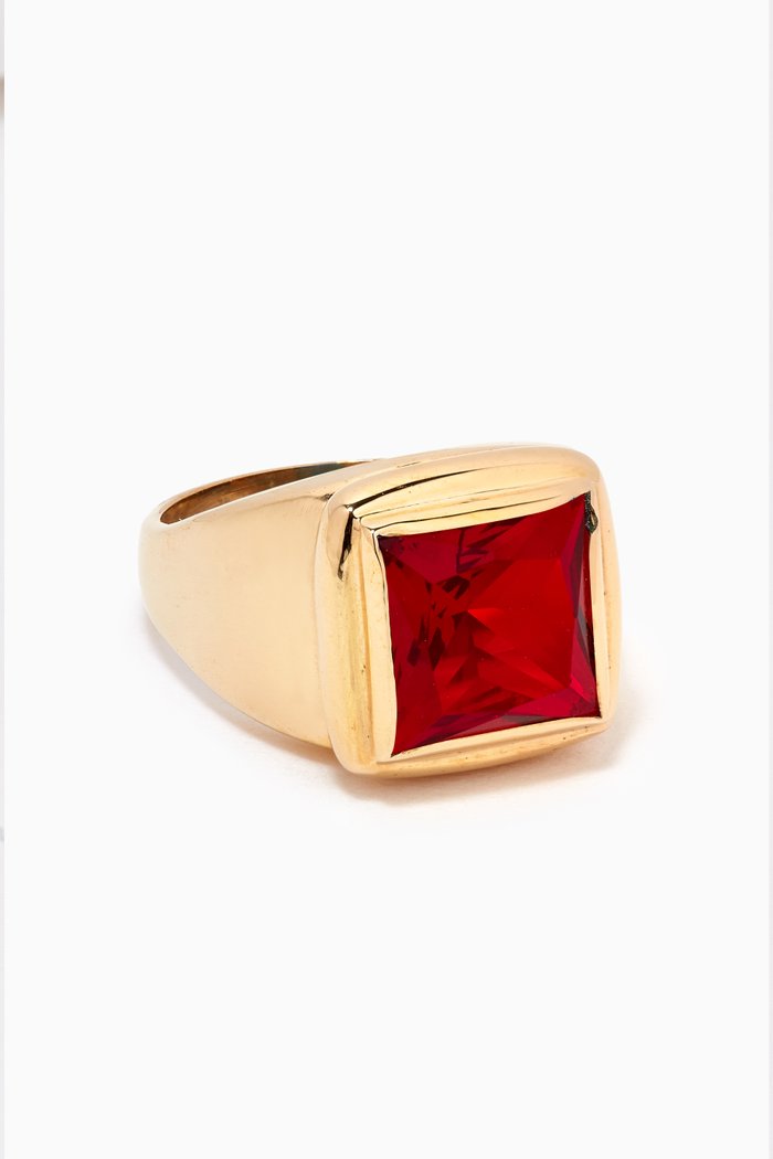 

Spiral Cuadro Stone Ring in Gold-plated Metal, Red