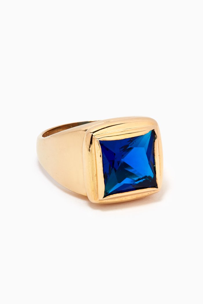 

Spiral Cuadro Stone Ring in Gold-plated Metal, Blue