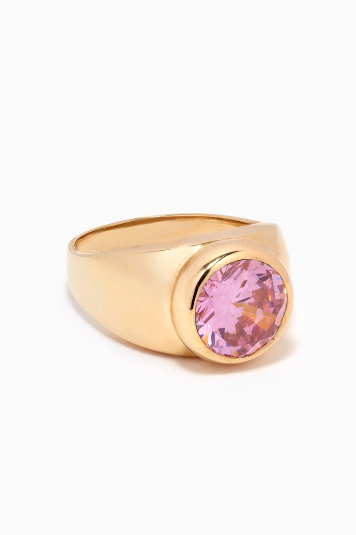 

Mondrian Stone Ring in Gold-plated Metal, Pink