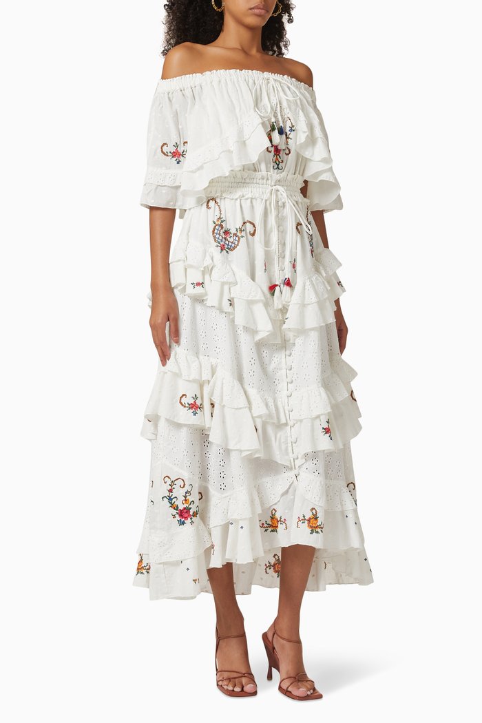 

Cover Me in Cross Stitch Midi Dress in Cotton Swiss-dot, Neutral