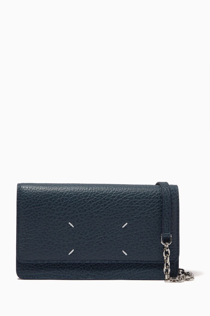 

'Stitching' Chain Wallet in Calf Leather, Blue