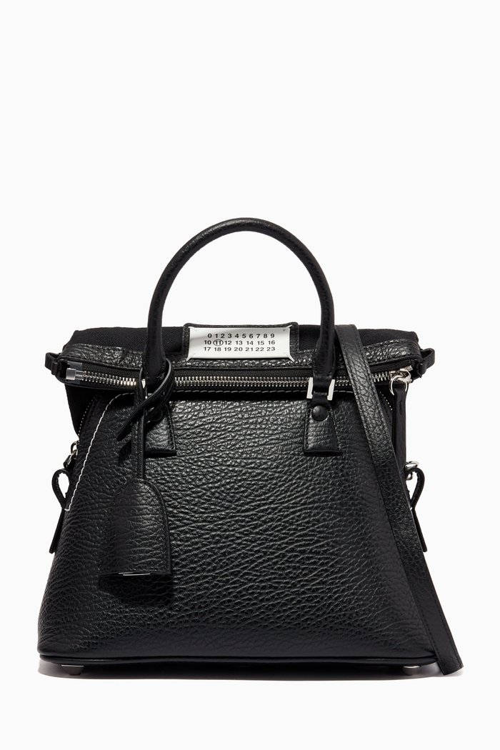 

Mini 5AC Top Handle Bag in Grained Leather, Black