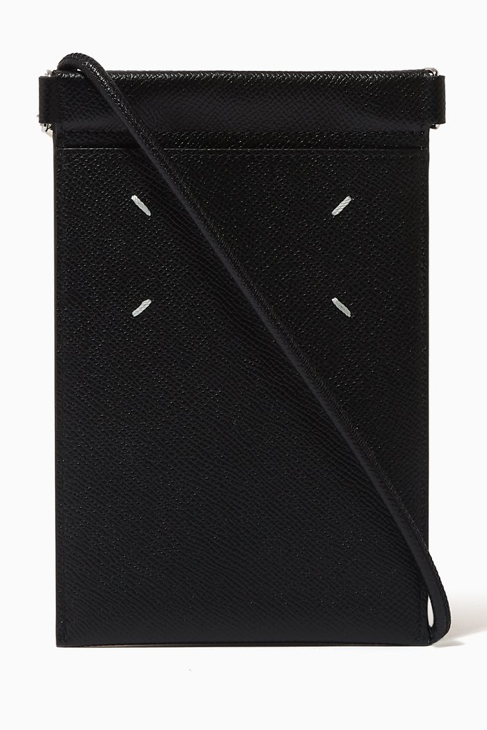 

Four-stitch Phone Pouch in Leather, Black
