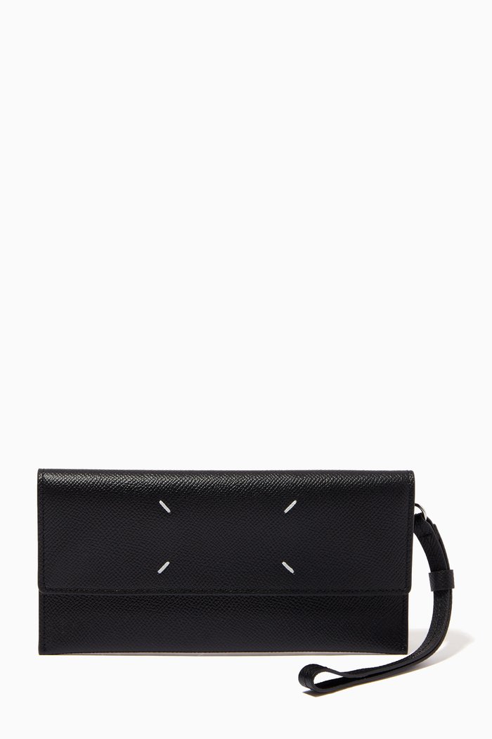 

Four-stitch Large Wallet in Leather, Black