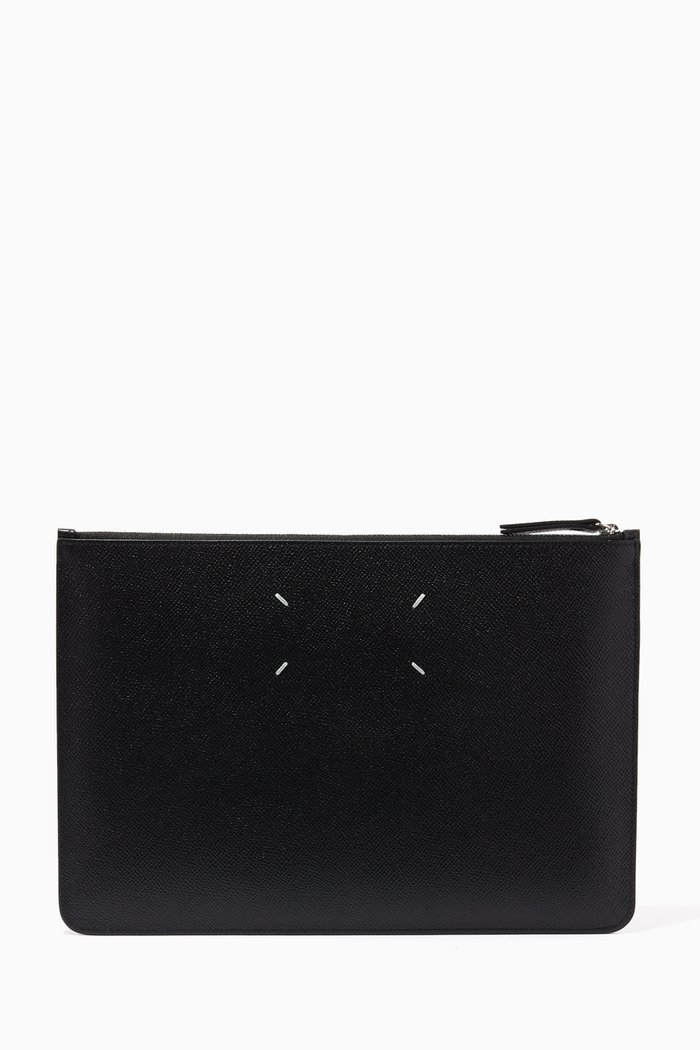 Large Snatched Pouch in Leather, Black
