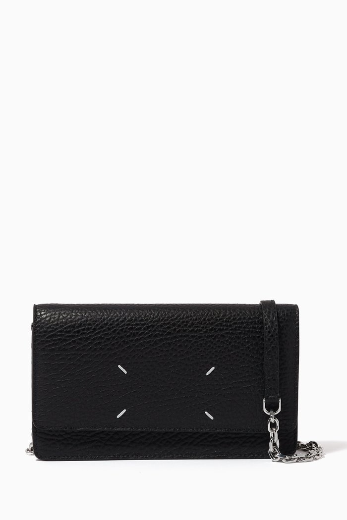 

Large Chain Wallet in Calf Leather, Black