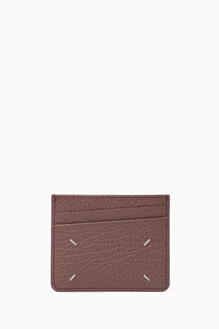 

Four-stitch Card Holder in Leather, Pink