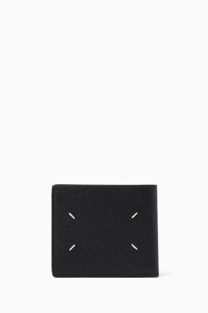 

Four Stitch Bi-fold Wallet in Leather, Black