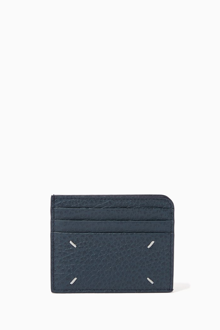 

Four Stitch Compact Card Holder in Leather, Blue