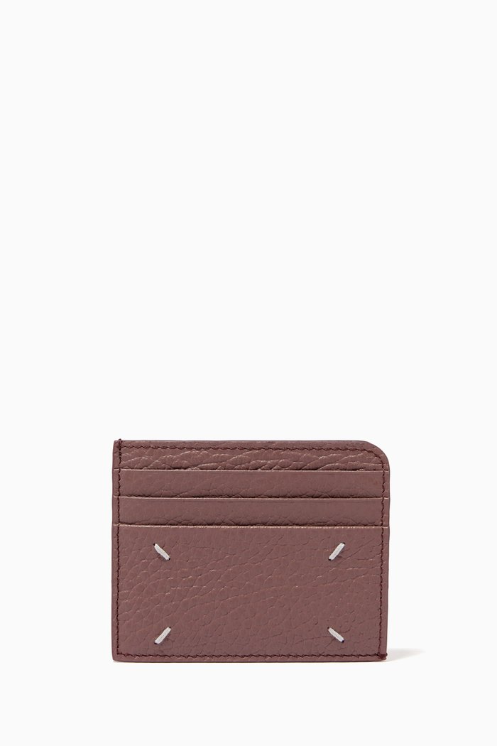 

Four Stitch Compact Card Holder in Leather, Pink