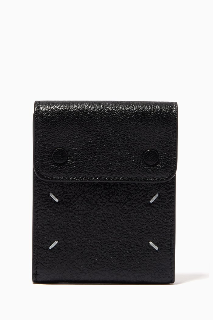 

Four Stitch Billfold Wallet in Leather, Black