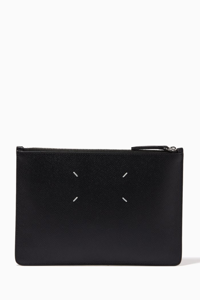 

Small Four Stitches Pouch in Leather, Black