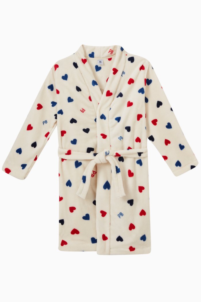 

Heart Print Dressing Gown in Fleece, White