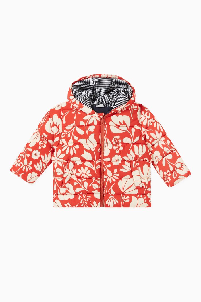

Floral Print Parka in Recycled Materials, Red