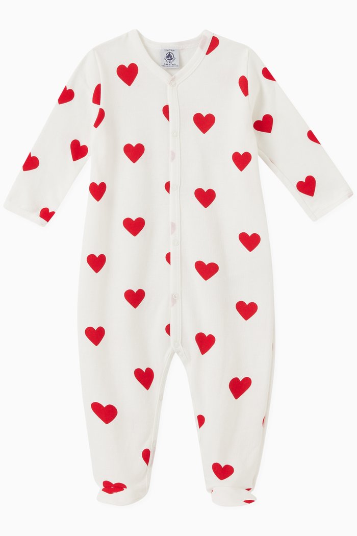 

Heart Print Sleepsuit in Cotton, White