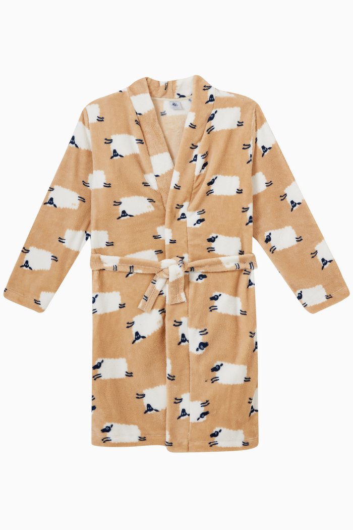 

Sheep Print Dressing Gown in Fleece, Brown