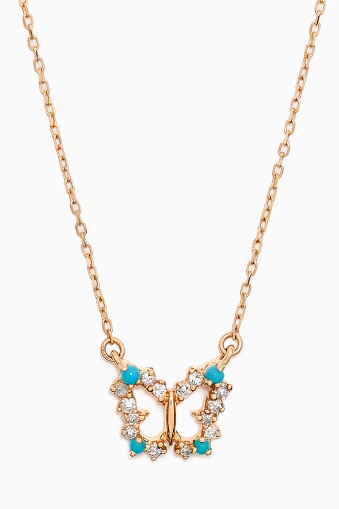

Butterfly Diamond & Turquoise Necklace in 14kt Gold, Yellow