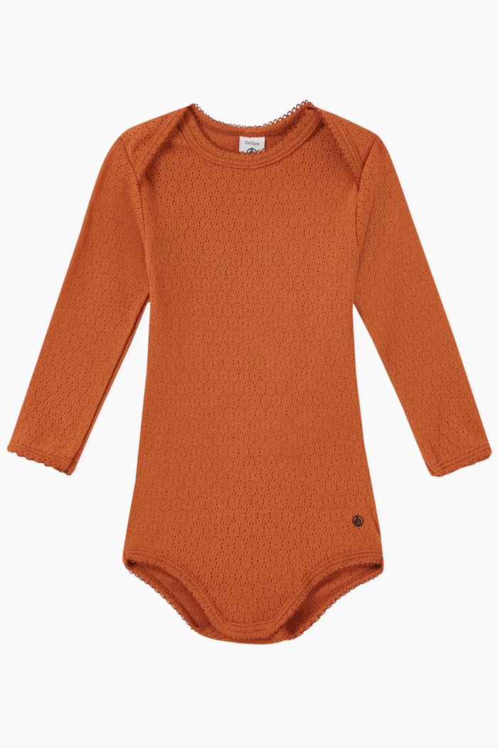 

Logo Detail Bodysuit in Openwork Cotton, Brown
