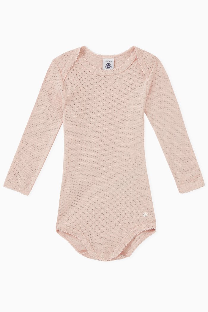 

Logo Detail Bodysuit in Openwork Cotton, Pink
