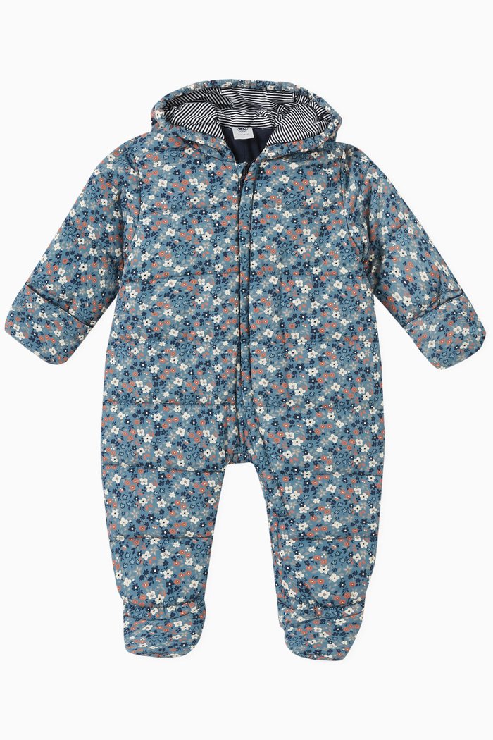 

Floral Print Snowsuit in Recycled Material, Blue
