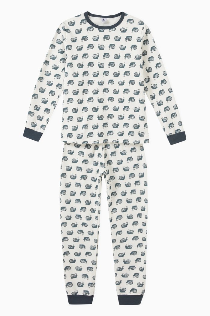 Snail Pattern Pyjama Set in Cotton, White