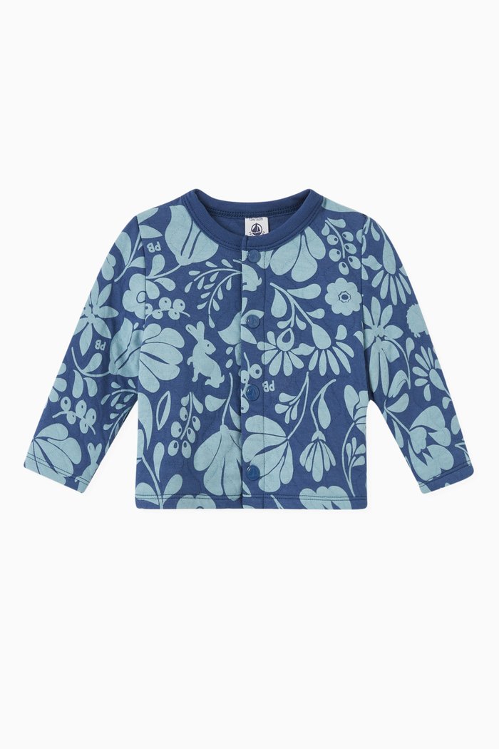 Floral Print Cardigan in Cotton Blend, Blue