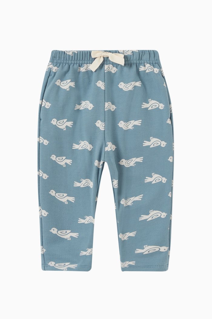 

Bird Print Pants in Cotton, Blue
