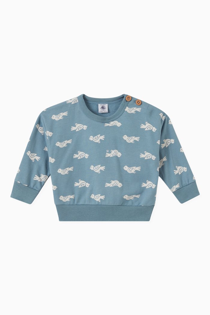 

Bird Print Sweatshirt in Cotton, Blue