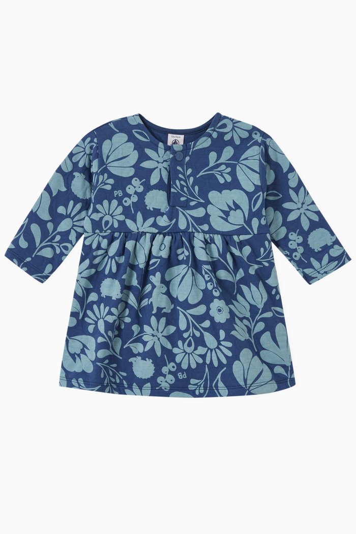 

Floral Print Dress in Cotton Blend, Blue