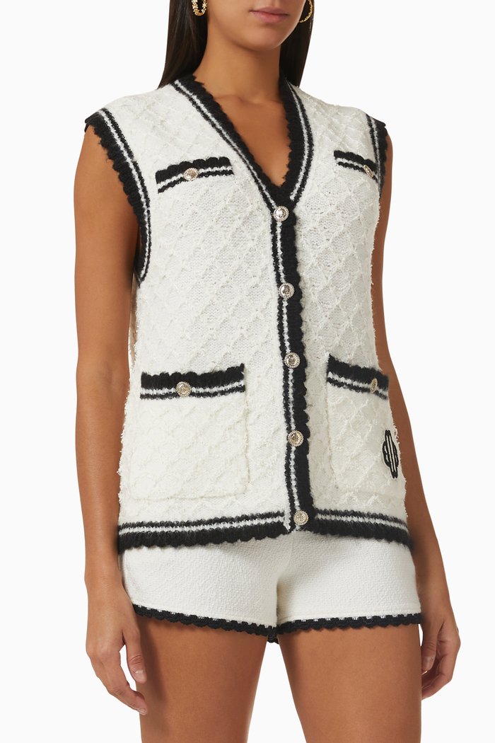 

Sleeveless Cardigan in Braided-knit, Neutral