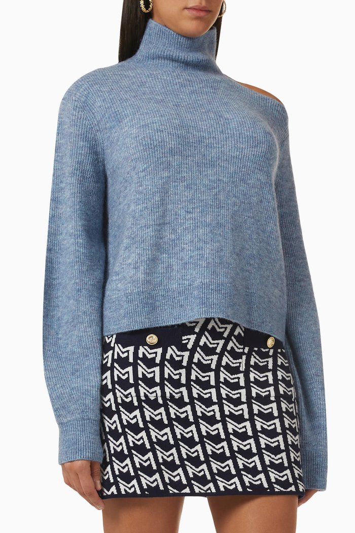 

Cut-out Turtleneck Sweater in Fluffy Stretch-knit, Blue