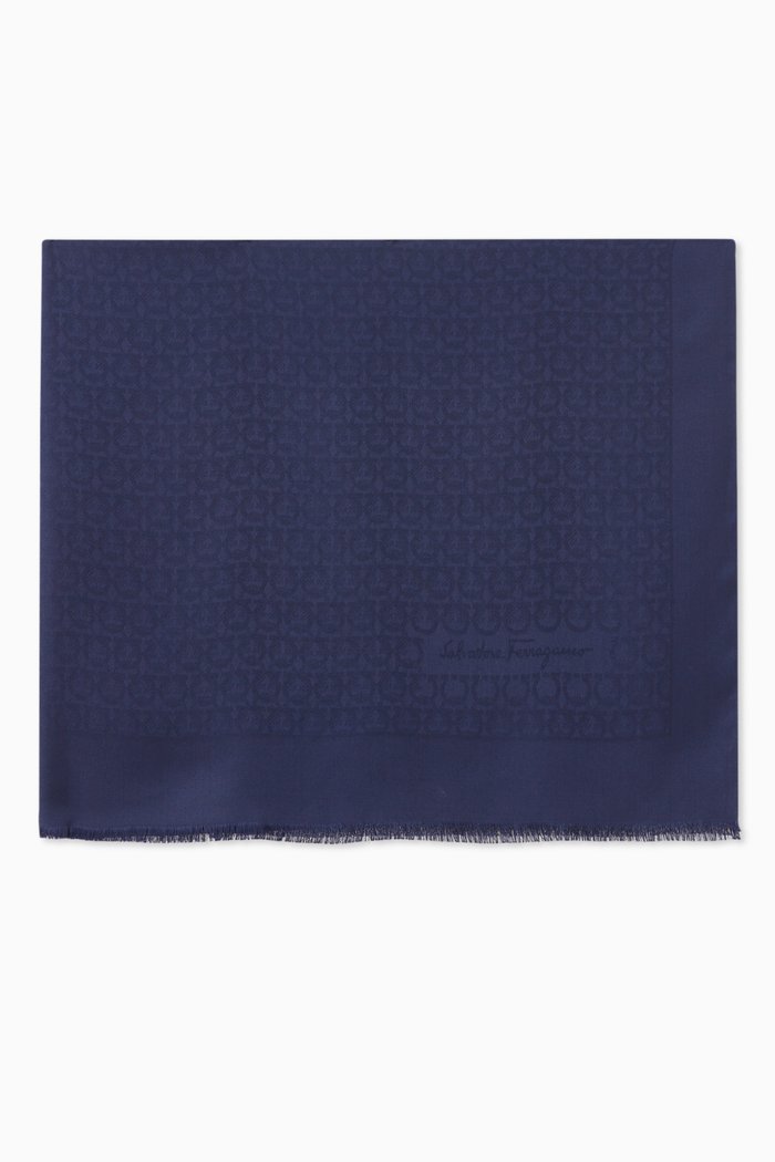 

The Gancini Stole in Silk & Wool, Blue