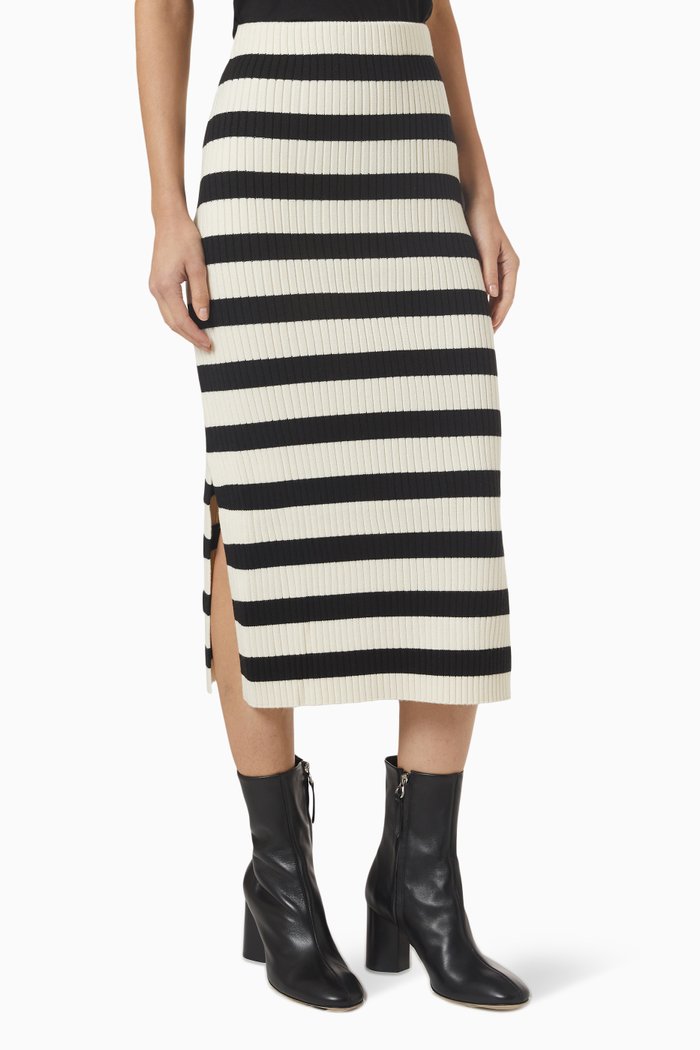 Striped High-waist Midi Skirt in Knit, Multicolour