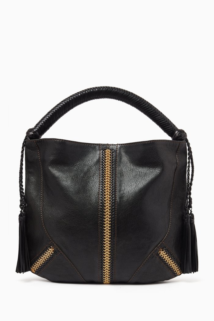 

Hobo Tote Bag in Leather, Black