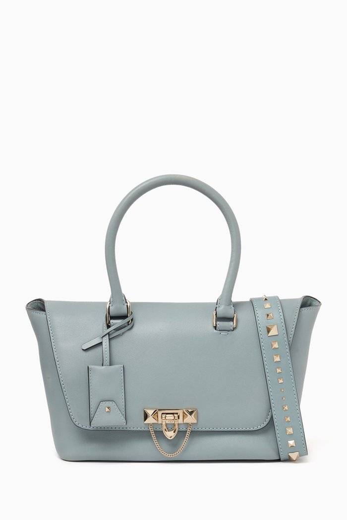 

Demilune Top Handle Bag in Leather, Blue