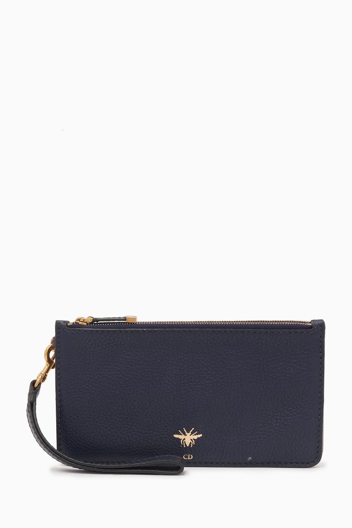 

Bee Wristlet Clutch in Leather, Blue