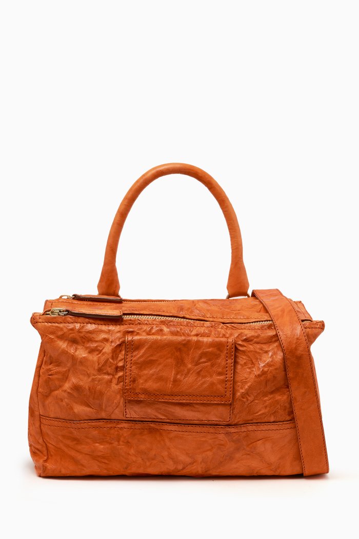 

Medium Pandora Tote Bag in Wrinkled Sheepskin, Orange