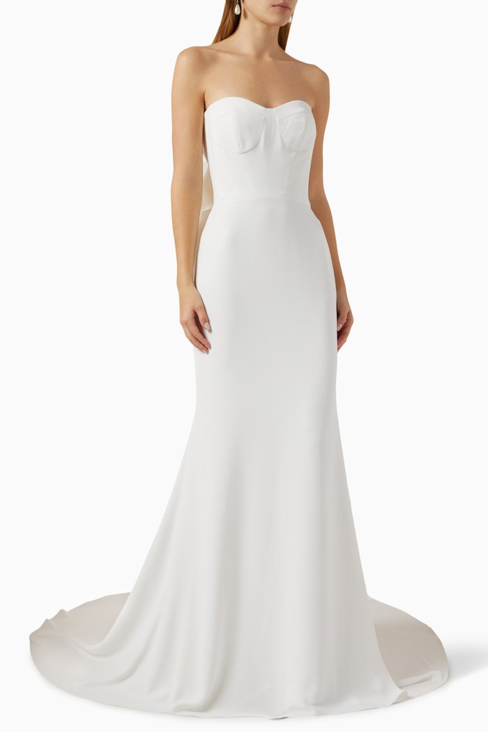 

Araya Mermaid Gown in Crepe & Organza, Neutral