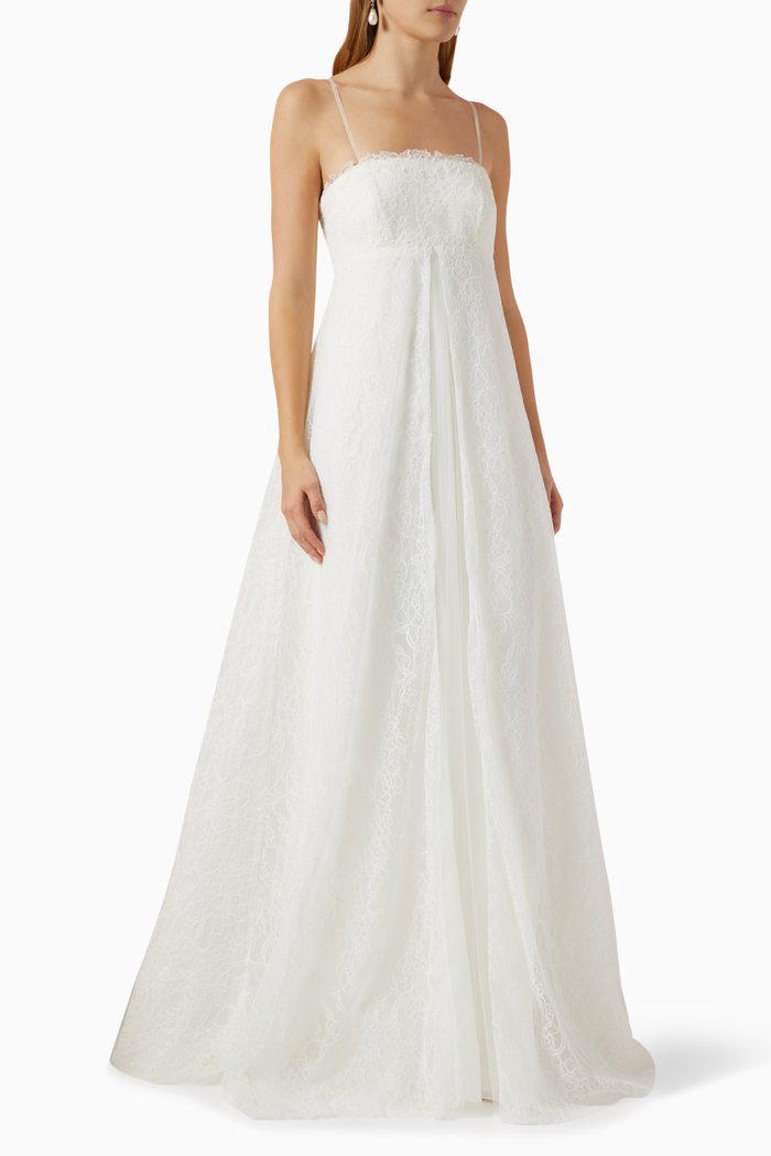 

Maximina Flared Gown in Lace & Tulle, Neutral