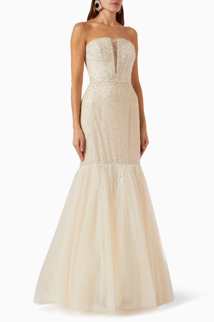 

Nuncia Beaded Wedding Gown in Tulle, Neutral