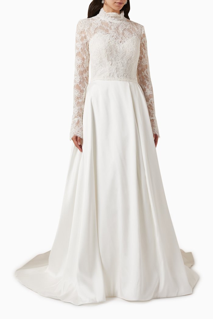 

Edilene Wedding Gown in Lace & Mikado, Neutral