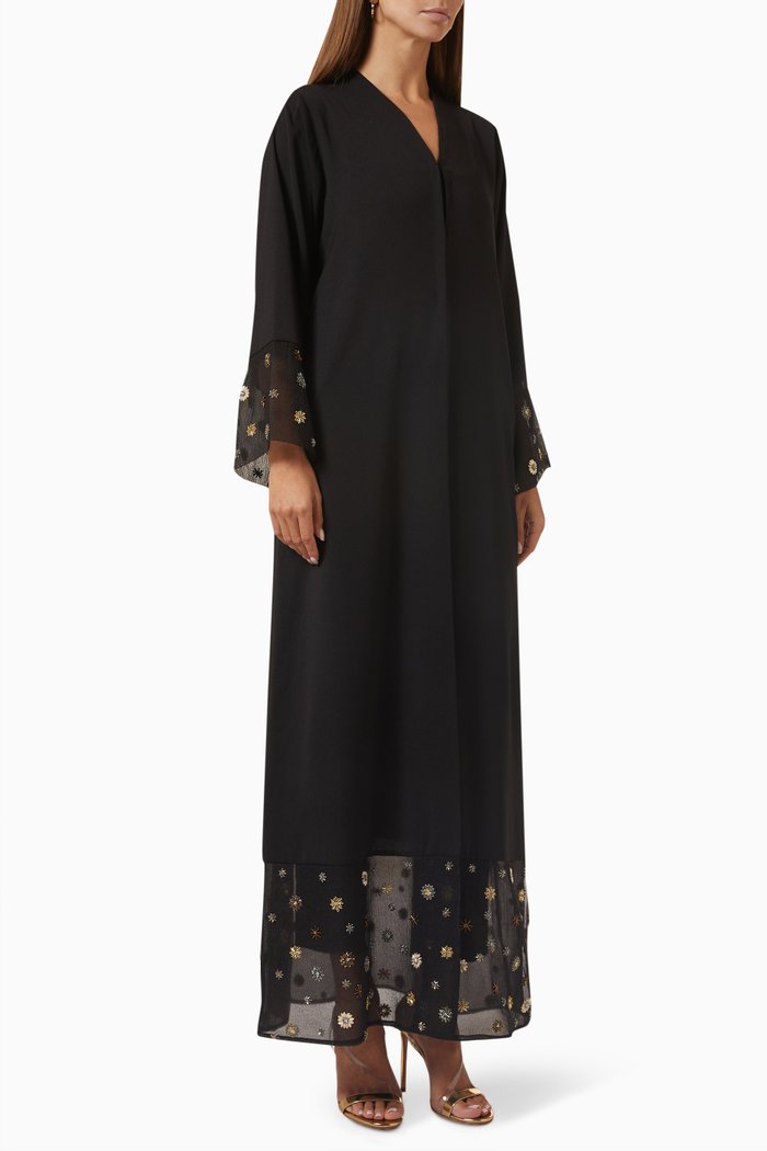 

Beaded Abaya in Crepe, Black