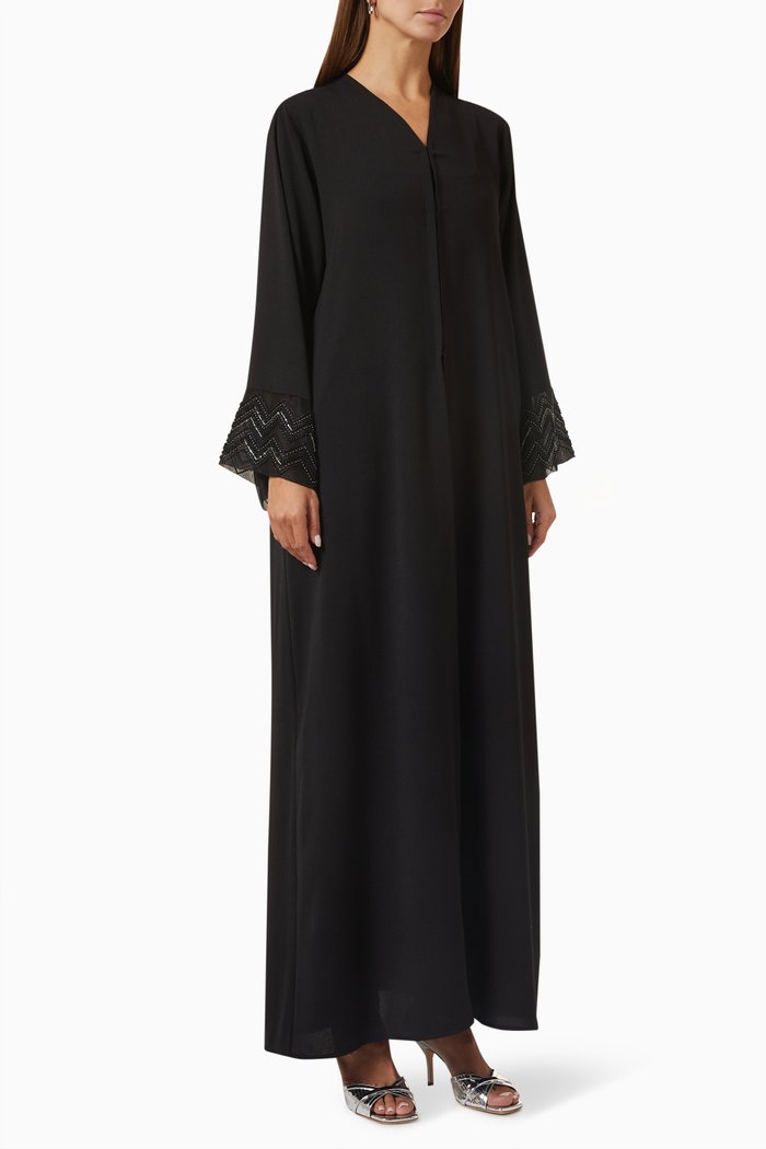

Beaded Abaya in Crepe, Black