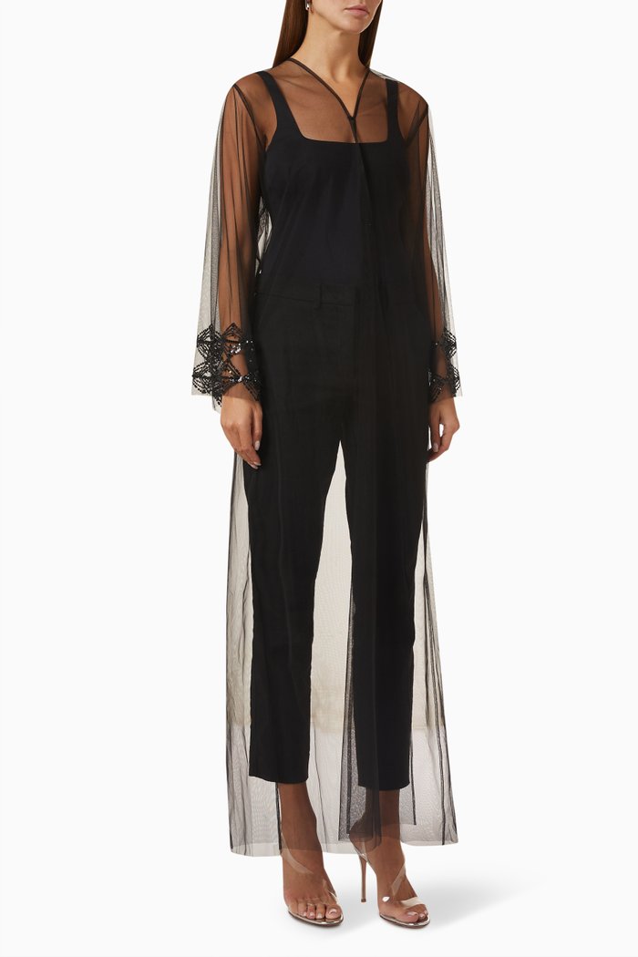 

Sequin-embellished Abaya in Tulle, Black