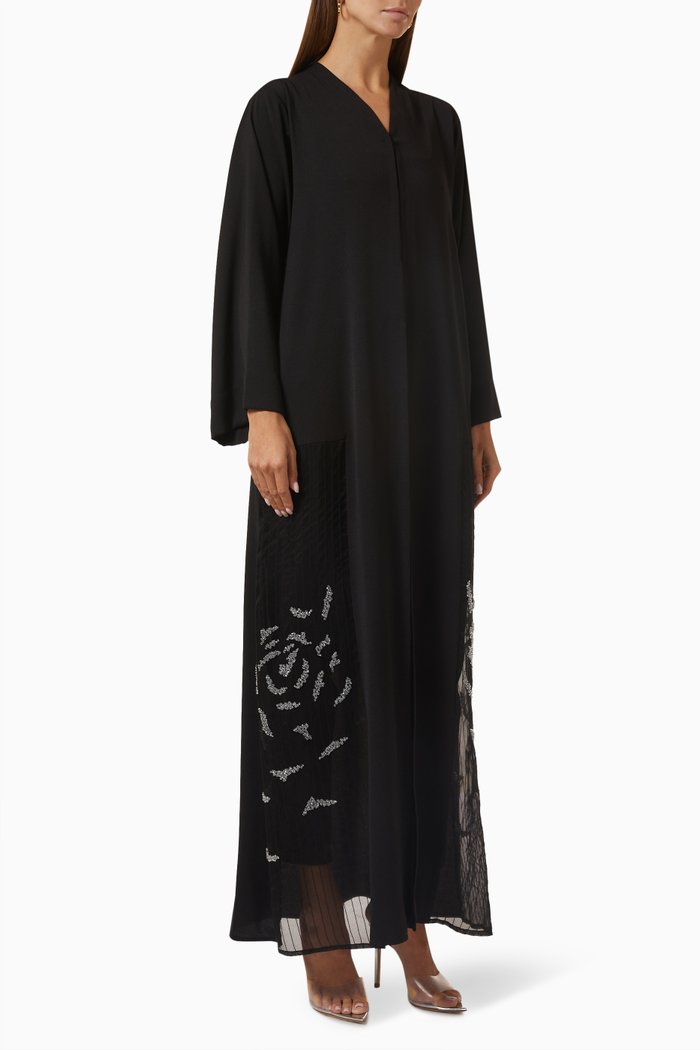 

Beaded Abaya in Crepe, Black