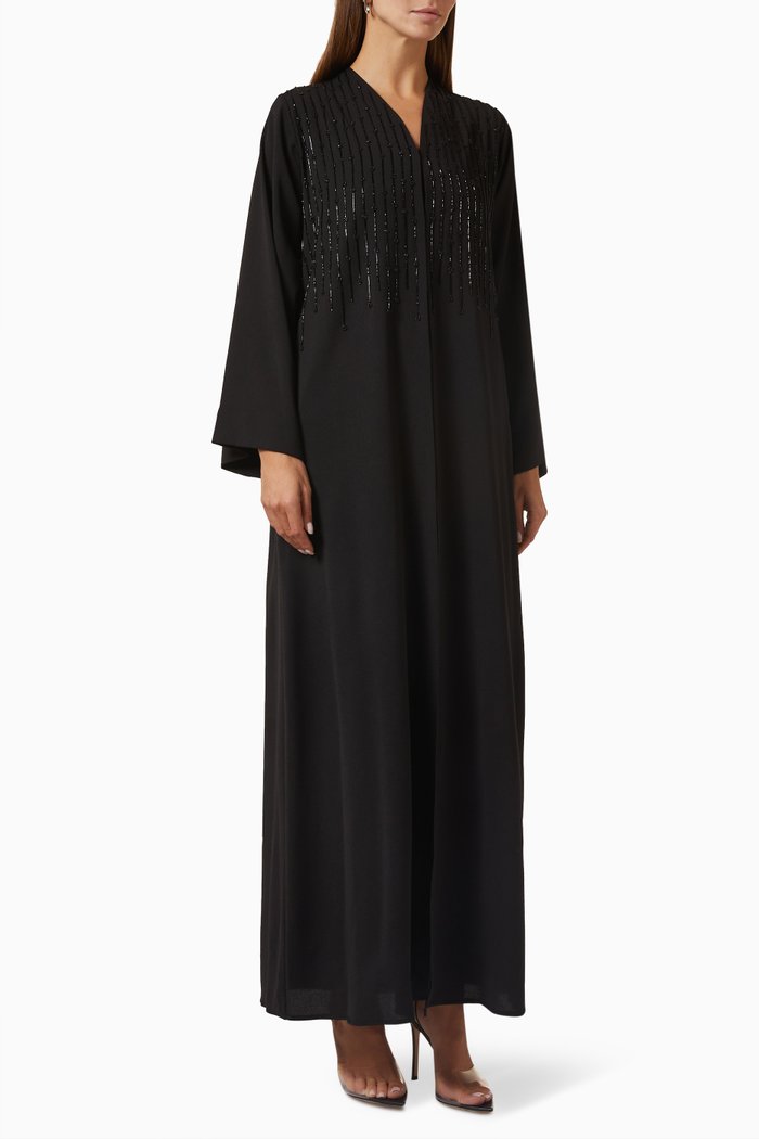 

Beaded Abaya in Crepe, Black