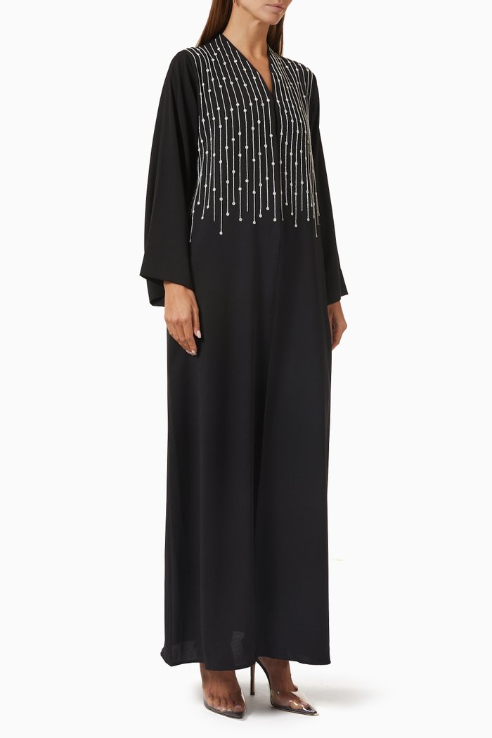 Beaded Abaya in Crepe, Black