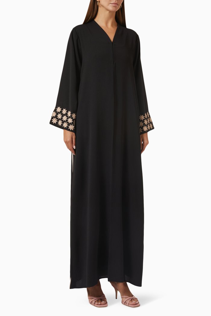 

Beaded Abaya in Linen, Black